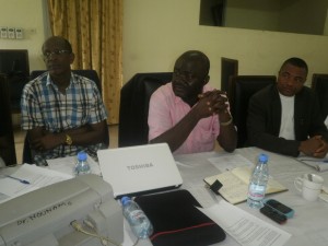 Cordinator, Dr Mathew Abang (M) and IRAD Ekona Director, Dr Etchu (R) at the African Researchers meeting in Ekona