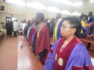 UB VC Dr. Nalova Lyonga leads her administration at the Academic Honours for the fallen heroine