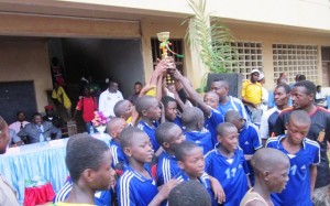 G.S Ndekwai, Manyu Division, rejoicing with trophy after football final
