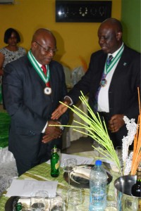 Owolabi, ICAN Chair, stretches a hand of fellowship to Henry Akale, ICAN Cameroon District President