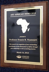 The ASU 2013 Award for Prof Francis Beng Nyamnjoh