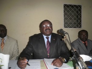 Humphrey Ekema Monono Registrar GCE Board fielding questions from the press
