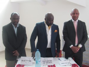 L-R Shelly Mo-Lambe, Henry Walla and Dr Fred Kemah, members of the Buea - UK Forum