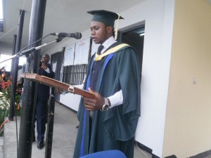 Serge Evoda from Togo speaks on behalf of the graduates