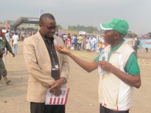 iCameroon.com reporter, Walter Wilson Nana, interviews Director of Corporate Relations, Guinness Cameroun SA, Norbert Engama (Left)