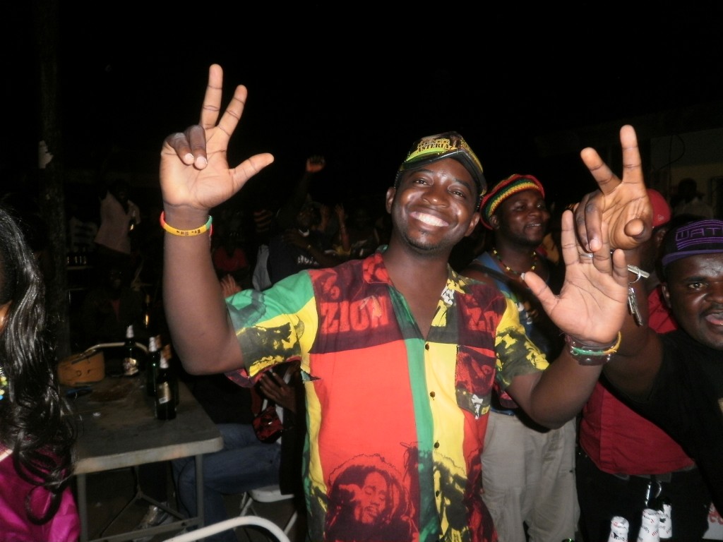 Les Brasseries Du Cameroun National Song Competition Winner for 2012, Emmanuel Kimbi enjoying the show in honour of Bob Marley in Buea