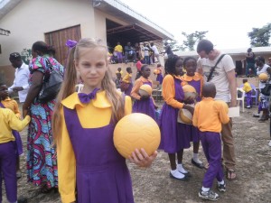 "Thanks UAC, I got my football to play," a pupil of the Nursery and Primary school in Bwitingi, Buea