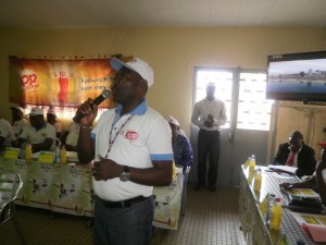 BRASSCAM Southwest Regional Manager for Publicity, Andre Nkem explains to journalists and other officials how TOP CUP 2014 will unfold