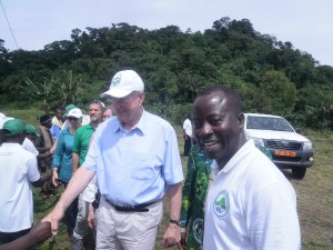 Simon Besong, Conservator, MCNP(R) introduces the VeePee of the German Parliament, Singhammer, to the people of Ekonjo village