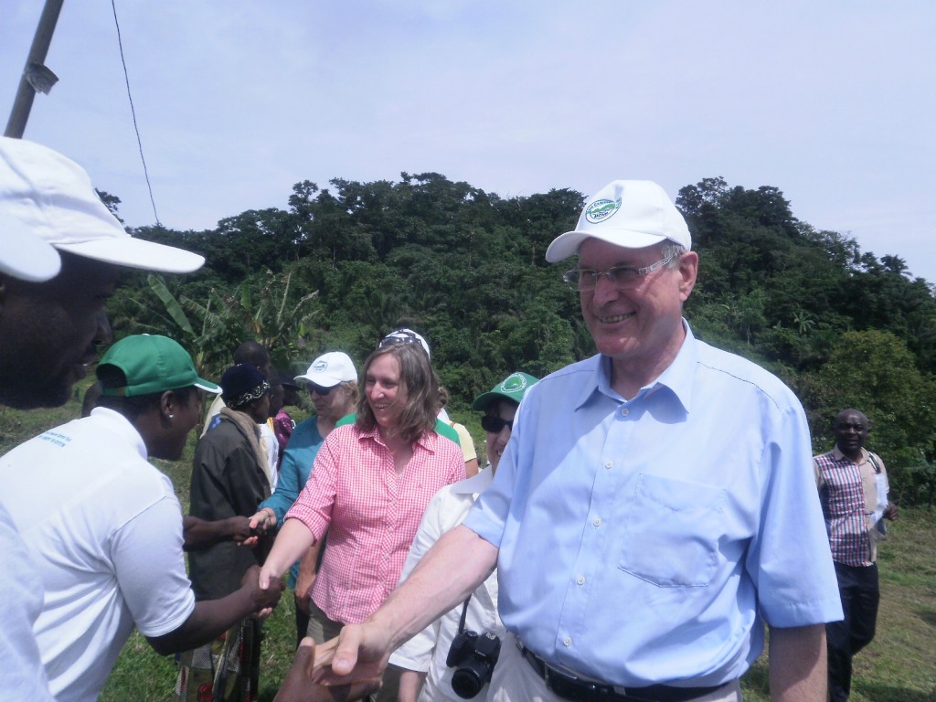 Vice President of the German Parliament, Johannes Singhammer and his delegation being welcomed in Ekonjo village