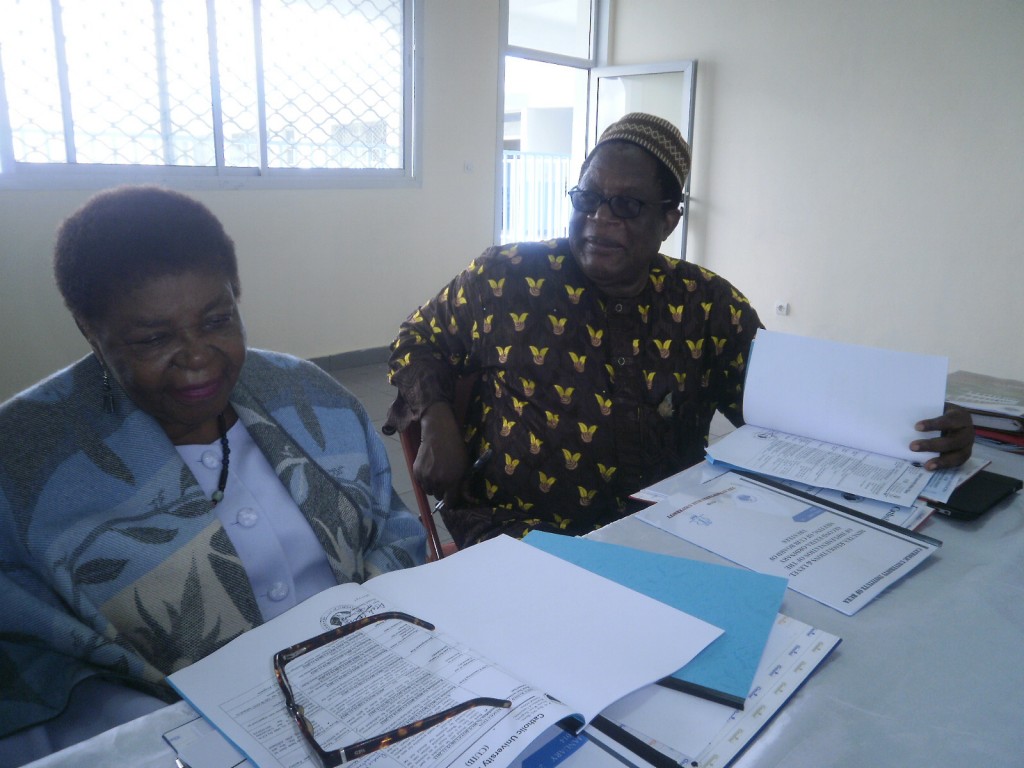 Barrister Miriam Weledji(L) and Chief.Prof. Samson Abangma at the Board meeting