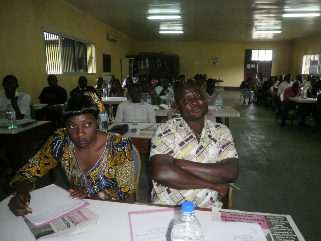 Media practitioners at the workshop follow deliberations in South West Region, Cameroon