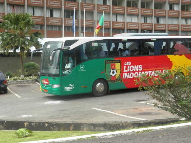 New-look Indomitable Lions of Cameroon drive from their hotel Mont Febe to training ground in Mbankomo